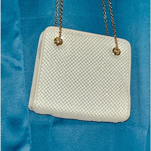 Vintage Whiting & Davis Bag Small Ivory Metal Mesh with Double Chain Strap - Picture 3 of 9